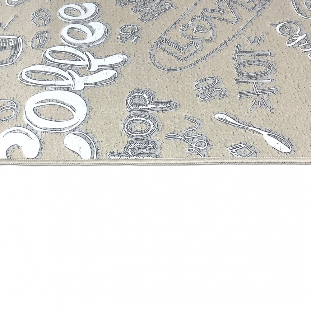Küchenläufer Teppich beige waschbar mit „Coffee“ Schriftzug in weiß