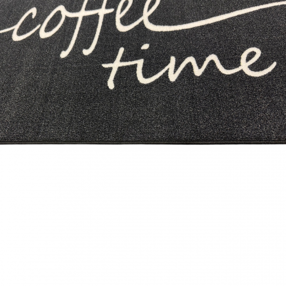 Küchenläufer Schwarz mit Coffee-Time-Schriftzug für die Küche
