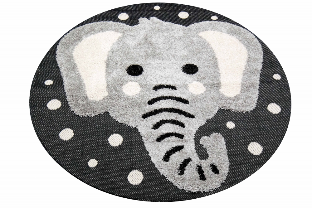 Kinderzimmer Teppich Baby Spielteppich 3D Optik High Low Effekt Elefant creme grau schwarz