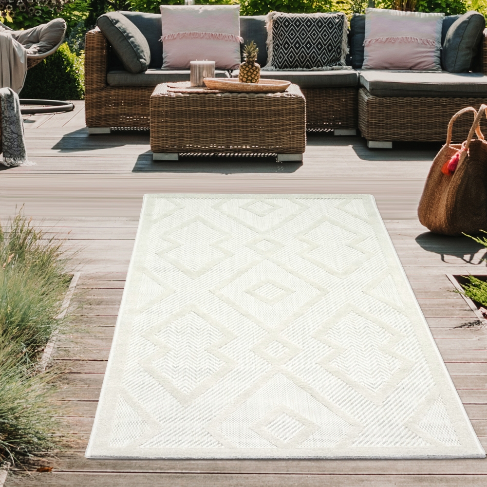 Sisal In- & Outdoor Teppich orientalisches Rautenmuster abstrakt 3d Effekt creme