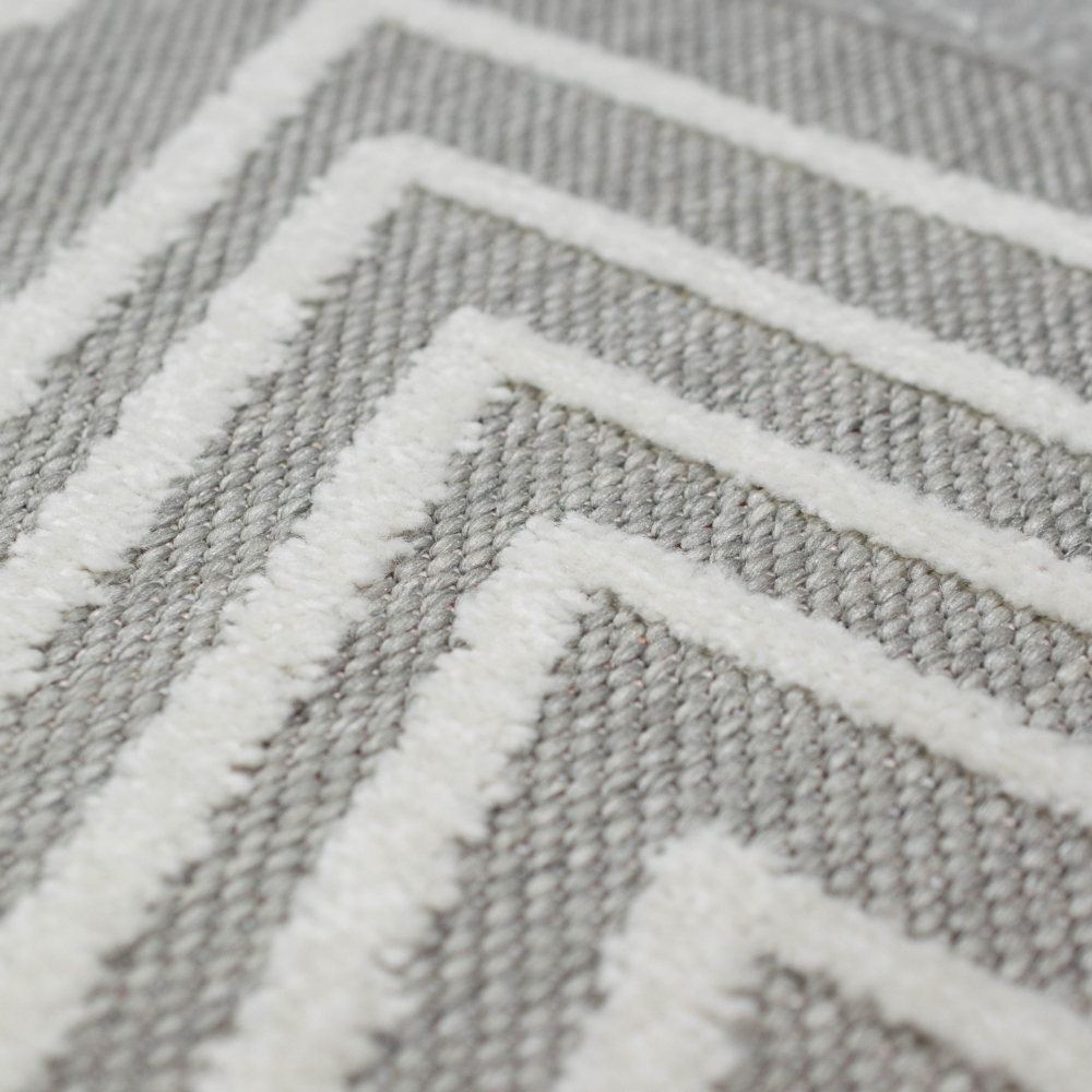 Sisal In- & Outdoor Teppich modernes 3d Dreiecksmuster abstrakt creme grau