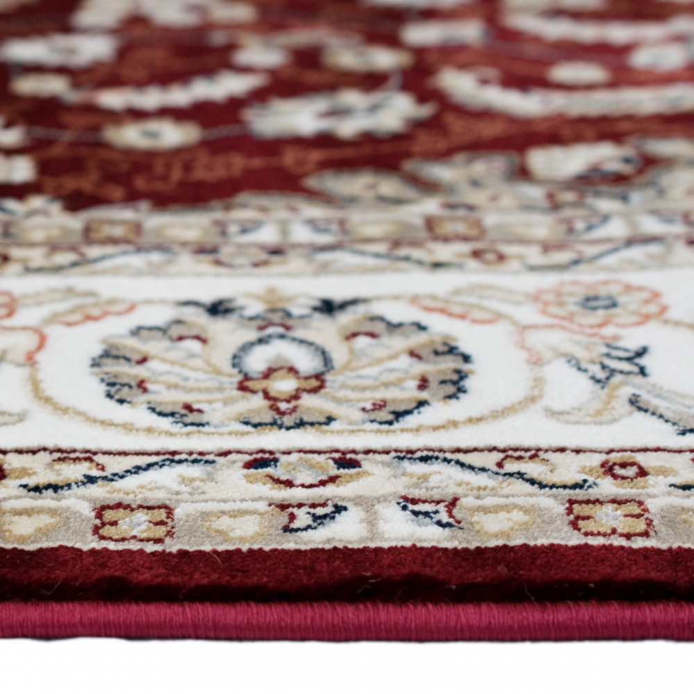 Teppich Rot Creme mit Medaillon Ornamenten und weicher Oberfläche