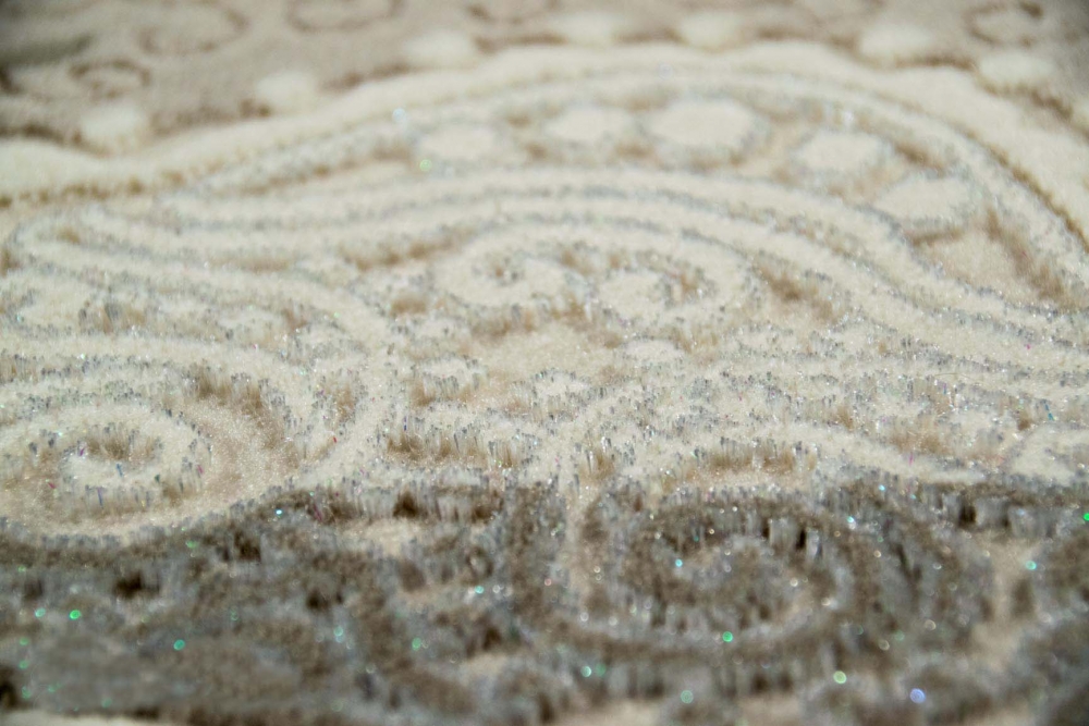 Designer Teppich Moderner Teppich Wohnzimmer Teppich mit Glitzergarn Wollteppich mit Kreise und Blumenmuster in Creme Grau Beige