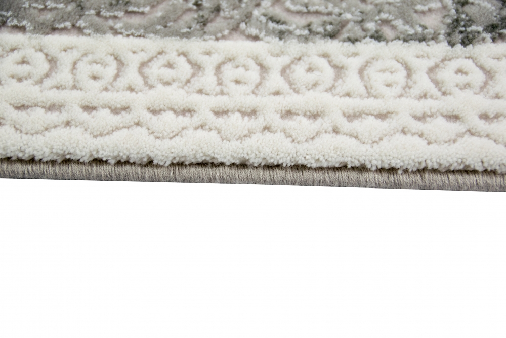 Wollteppich - Läufer 80x300 cm - Ornamente in Grau Creme Beige
