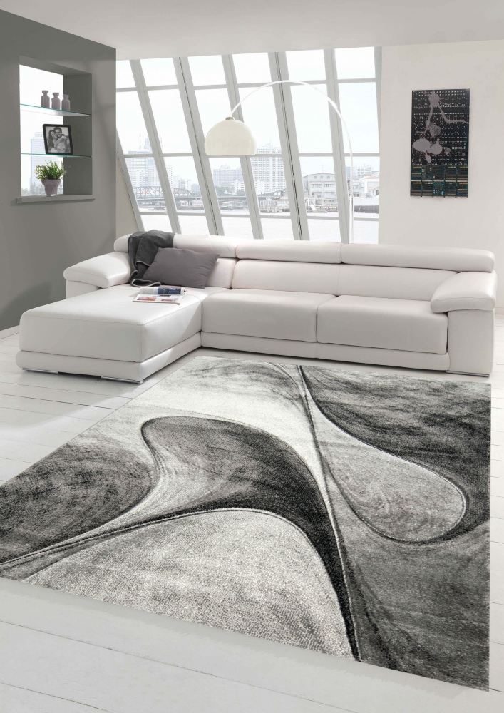 Moderner Designer Wohnzimmerteppich in grau anthrazit