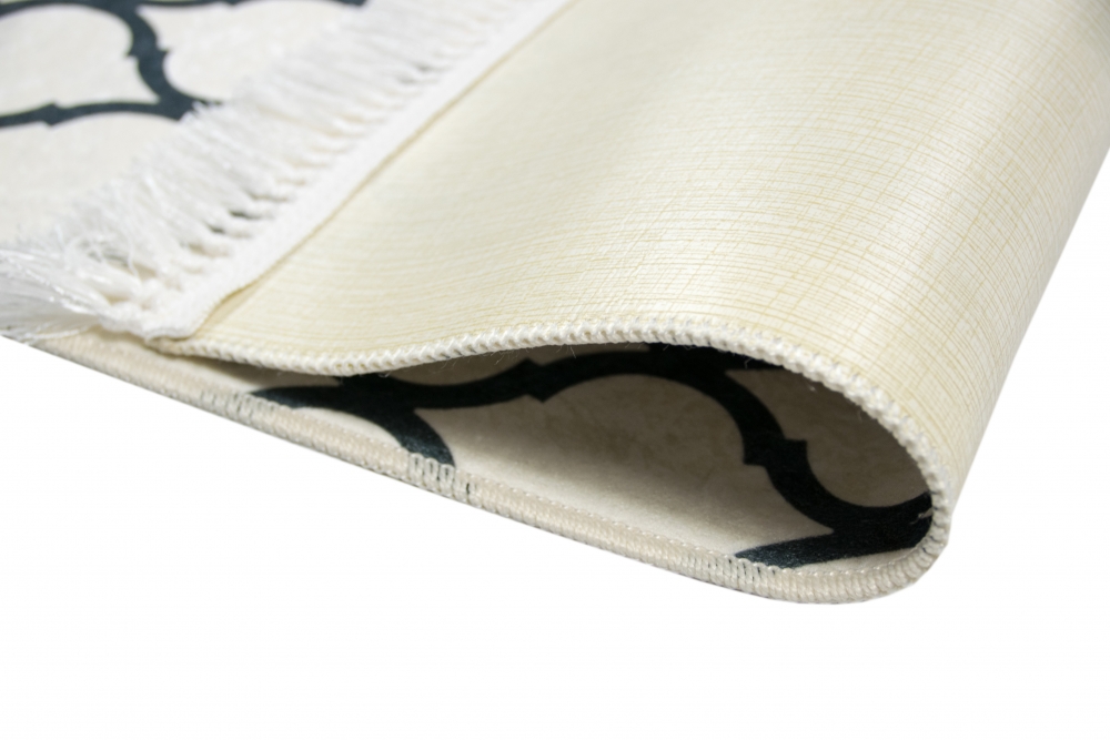 Teppich Retro Designteppich Wohnzimmerteppich modern waschbar in Creme Schwarz
