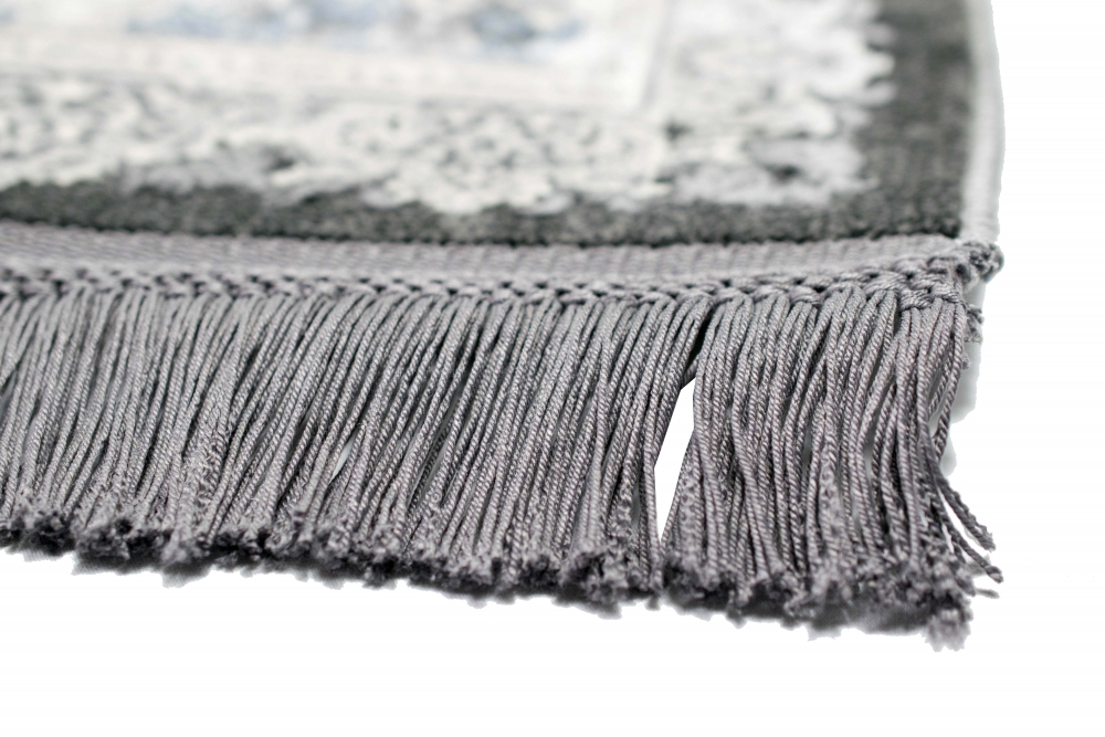 Wollteppich hochwertiger Teppich mit klassischen Ornamenten aus Naturfasern in grau