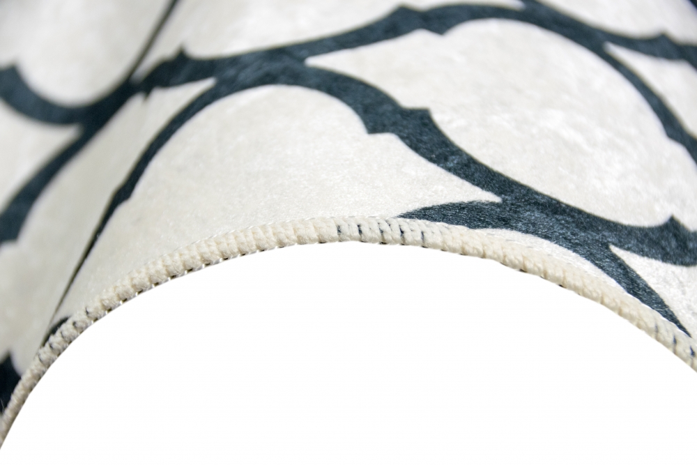 Teppich Retro Designteppich Wohnzimmerteppich modern waschbar in Creme Schwarz