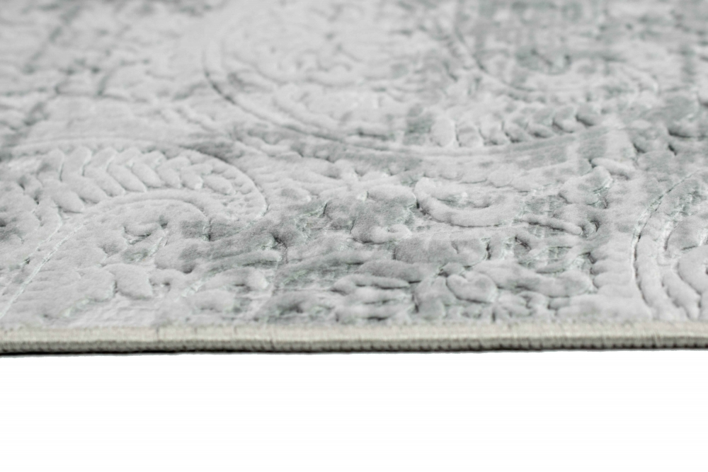 Teppich Paisley Muster Wohnzimmerteppich waschbar in Grau