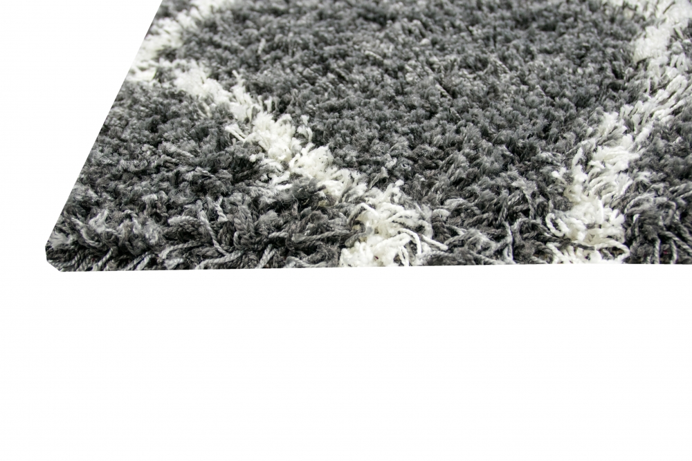 Shaggy Wohnzimmerteppich Hochflor Langflor Rautenmuster in Grau Creme