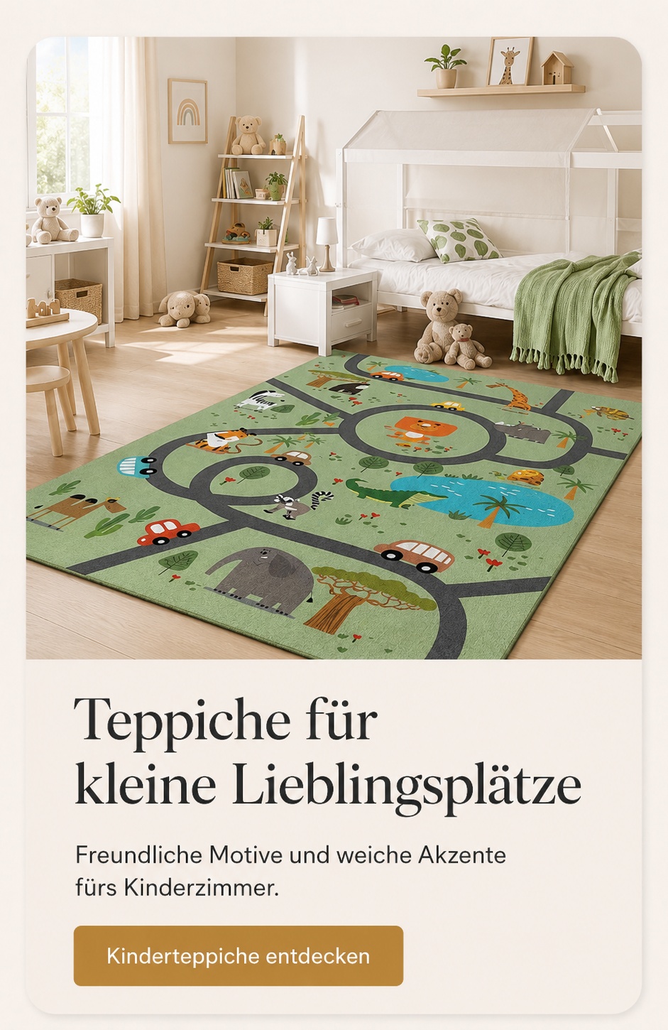 Teppich für Kinderzimmer mit Waldtieren: Pflegeleicht, Allergiker geeignet und preiswert