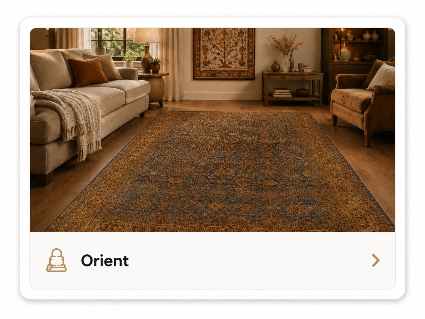 Orientteppich in warmem Wohnzimmer